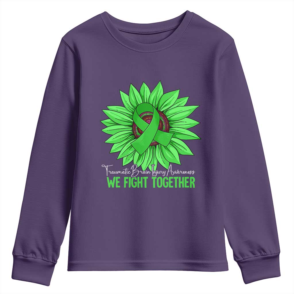 Traumatic Brain Injury Awareness Youth Sweatshirt TBI We Fight Together Green Sunflower