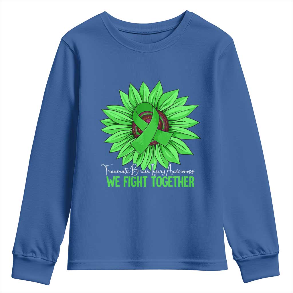 Traumatic Brain Injury Awareness Youth Sweatshirt TBI We Fight Together Green Sunflower