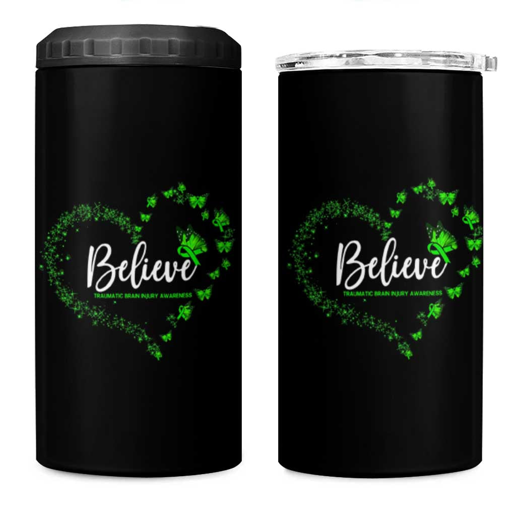 Traumatic Brain Injury Awareness 4 in 1 Can Cooler Tumbler TBI Believe Butterflies