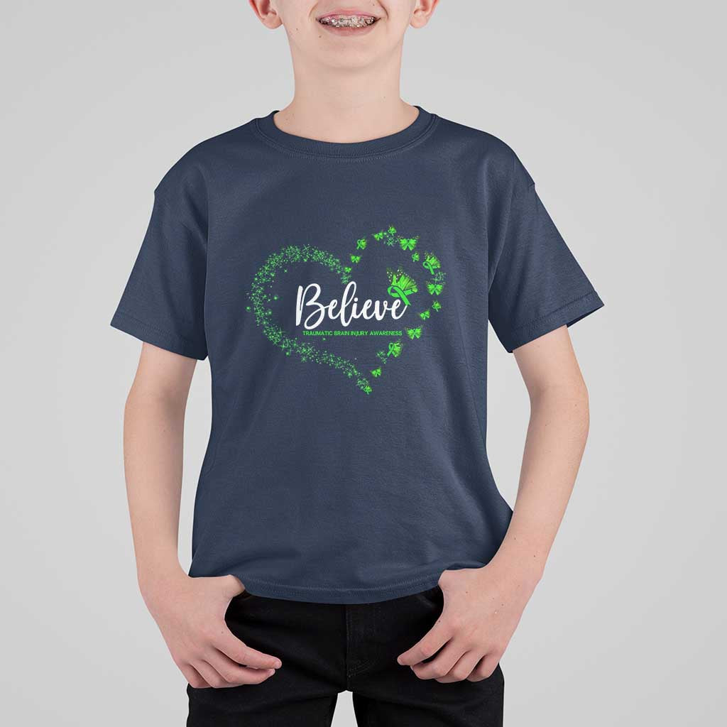 Traumatic Brain Injury Awareness T Shirt For Kid TBI Believe Butterflies