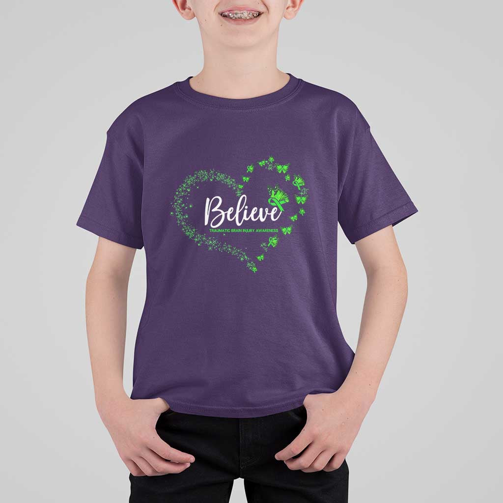 Traumatic Brain Injury Awareness T Shirt For Kid TBI Believe Butterflies