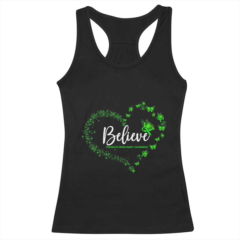 Traumatic Brain Injury Awareness Racerback Tank Top TBI Believe Butterflies