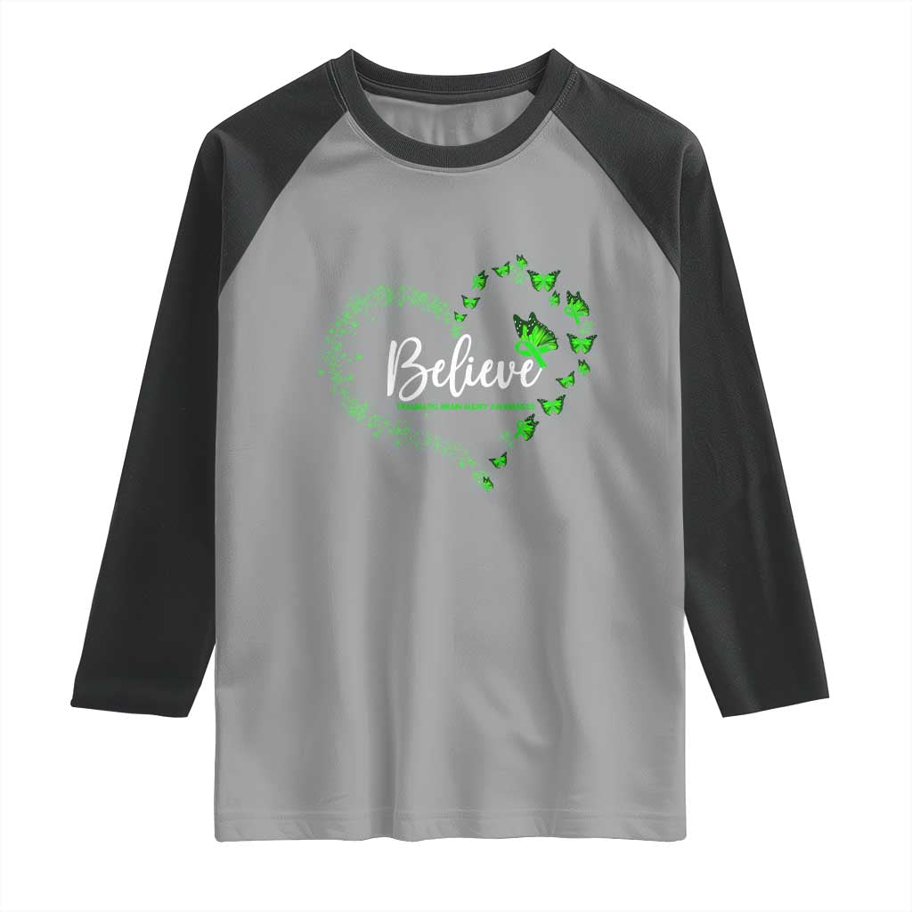 Traumatic Brain Injury Awareness Raglan Shirt TBI Believe Butterflies