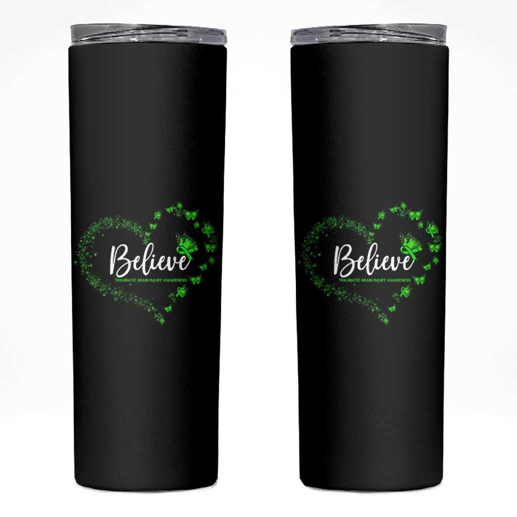 Traumatic Brain Injury Awareness Skinny Tumbler TBI Believe Butterflies