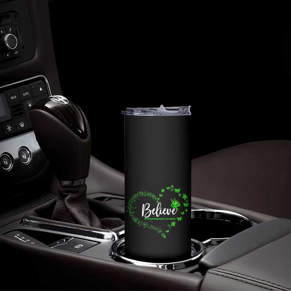 Traumatic Brain Injury Awareness Skinny Tumbler TBI Believe Butterflies