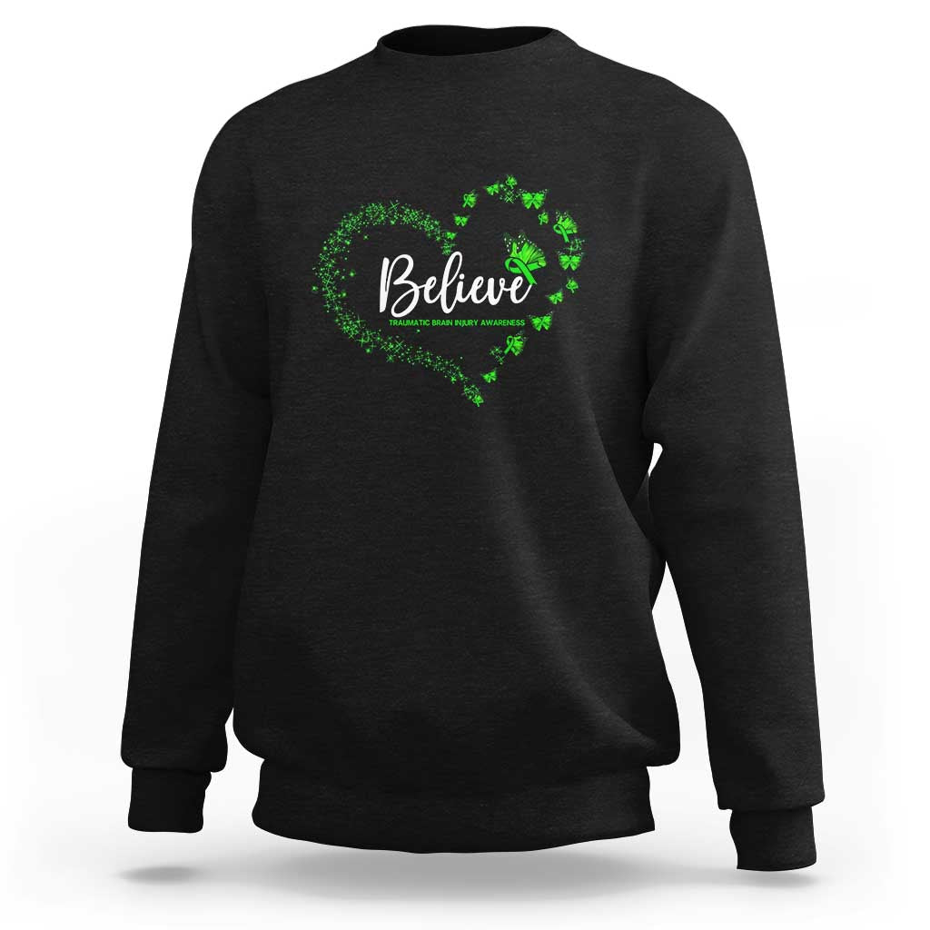 Traumatic Brain Injury Awareness Sweatshirt TBI Believe Butterflies
