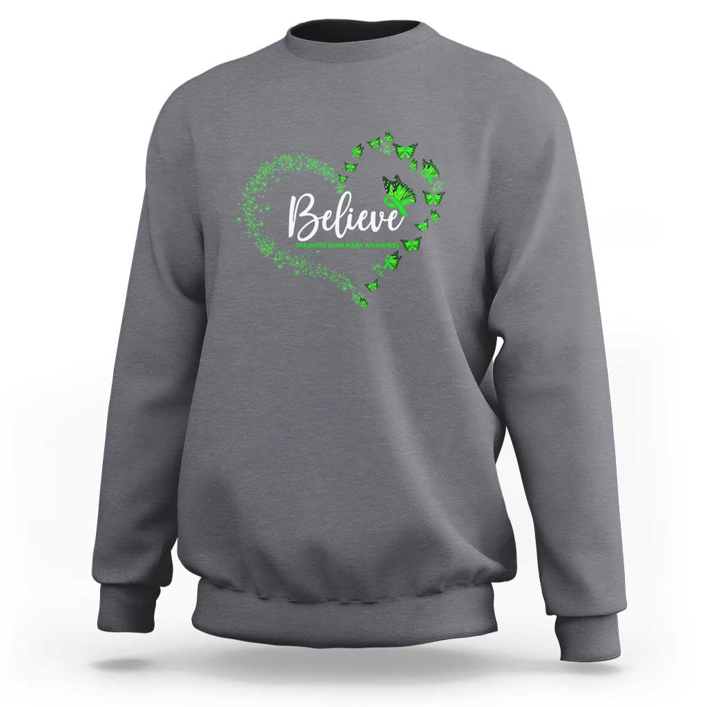 Traumatic Brain Injury Awareness Sweatshirt TBI Believe Butterflies
