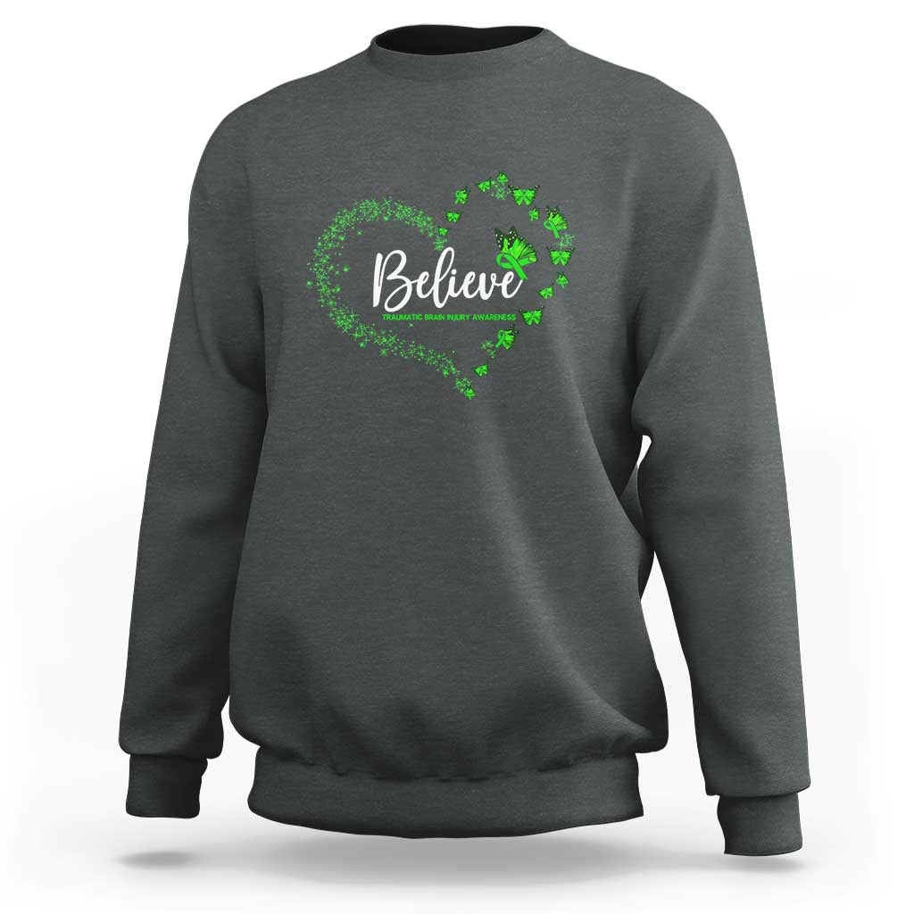 Traumatic Brain Injury Awareness Sweatshirt TBI Believe Butterflies
