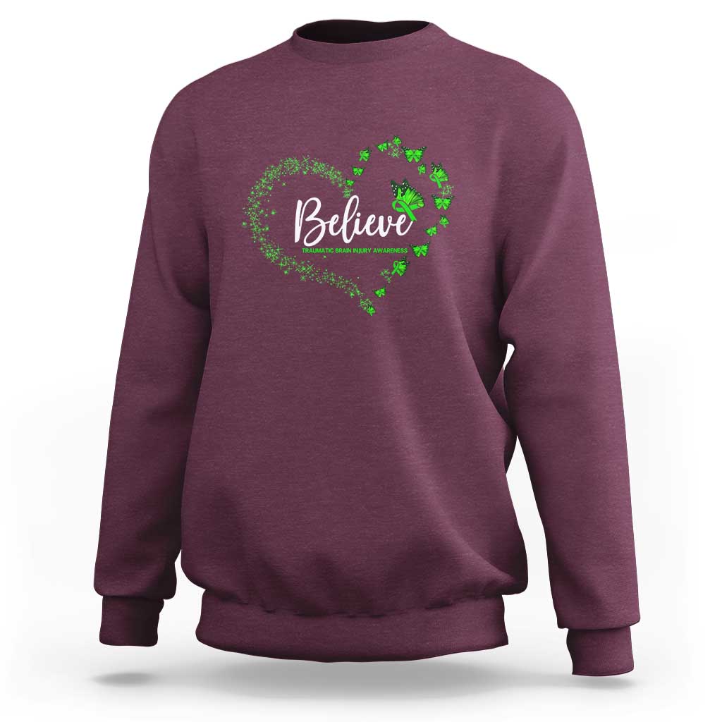 Traumatic Brain Injury Awareness Sweatshirt TBI Believe Butterflies