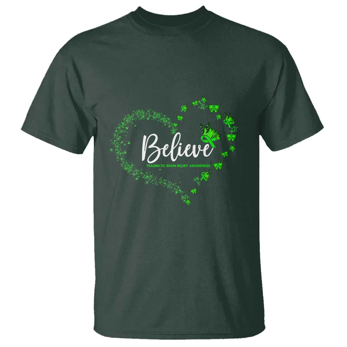 Traumatic Brain Injury Awareness T Shirt TBI Believe Butterflies