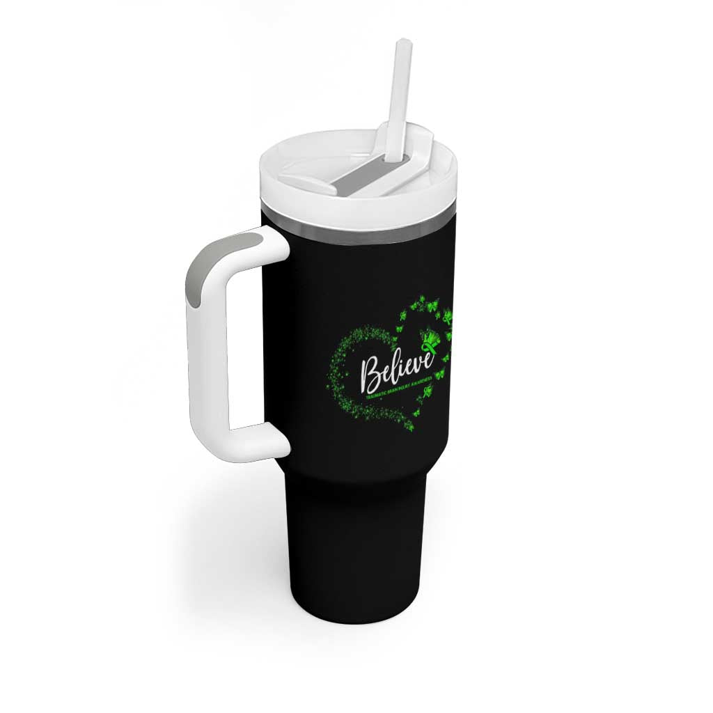 Traumatic Brain Injury Awareness Tumbler With Handle TBI Believe Butterflies