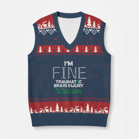 Traumatic Brain Injury Awareness V-Neck Knit Sweater Vest TBI Warrior I'm Fine - Wonder Print Shop