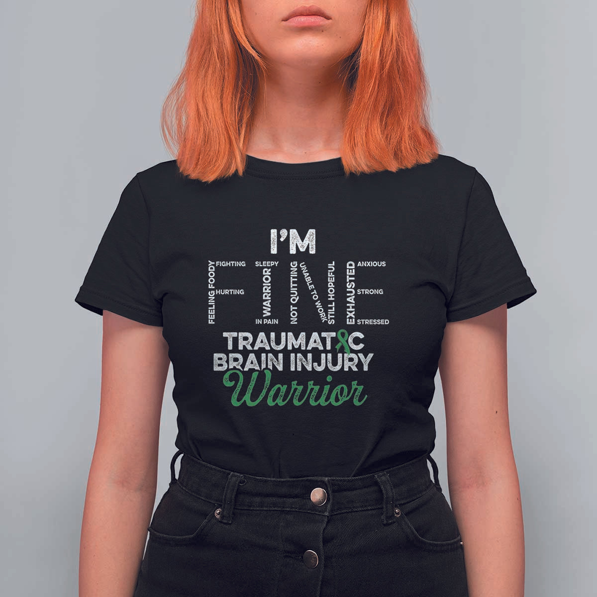 Traumatic Brain Injury Awareness T Shirt For Women TBI Warrior I'm Fine