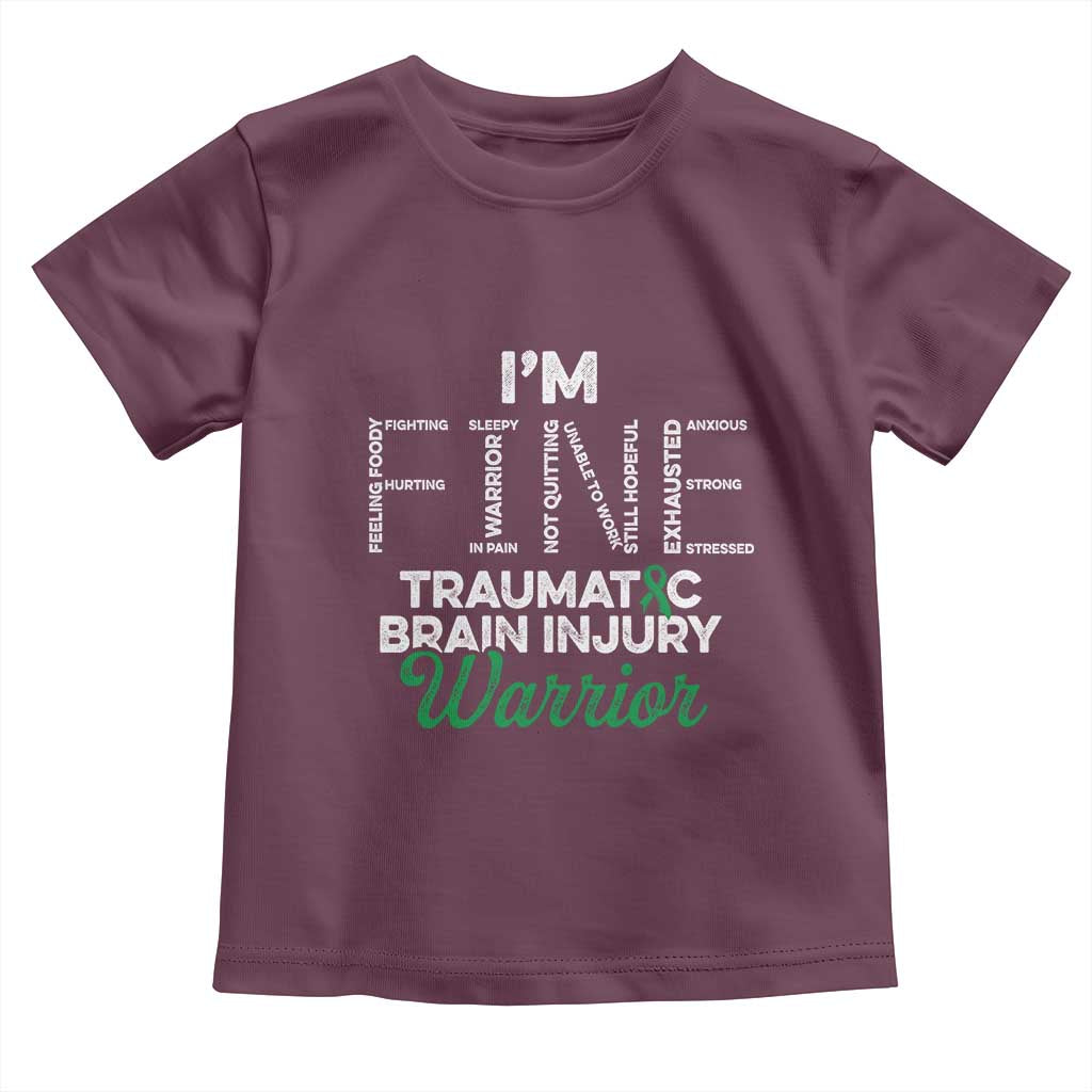 Traumatic Brain Injury Awareness Toddler T Shirt TBI Warrior I'm Fine