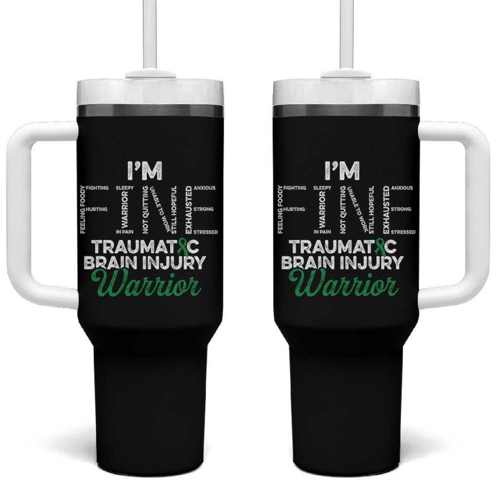 Traumatic Brain Injury Awareness Tumbler With Handle TBI Warrior I'm Fine