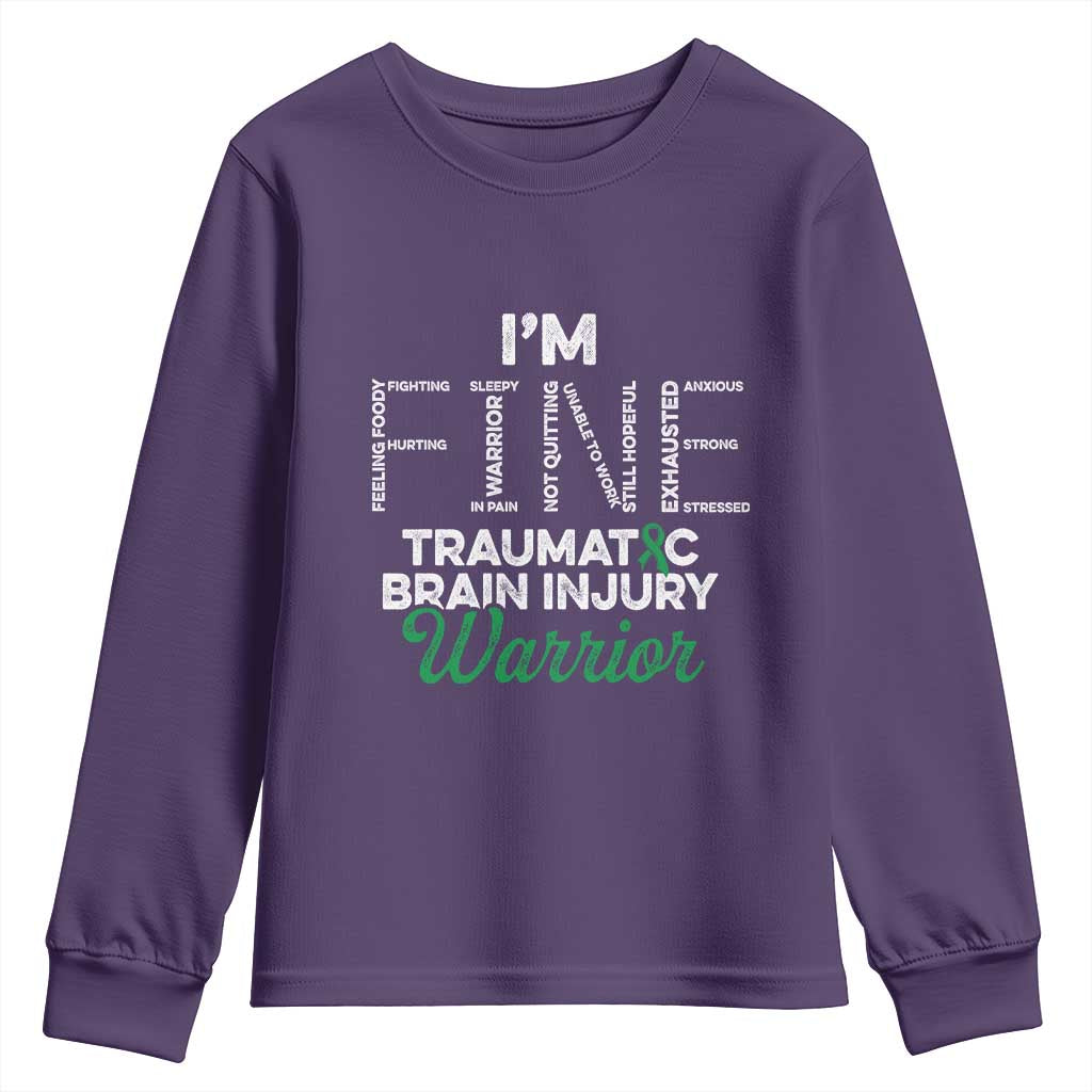 Traumatic Brain Injury Awareness Youth Sweatshirt TBI Warrior I'm Fine