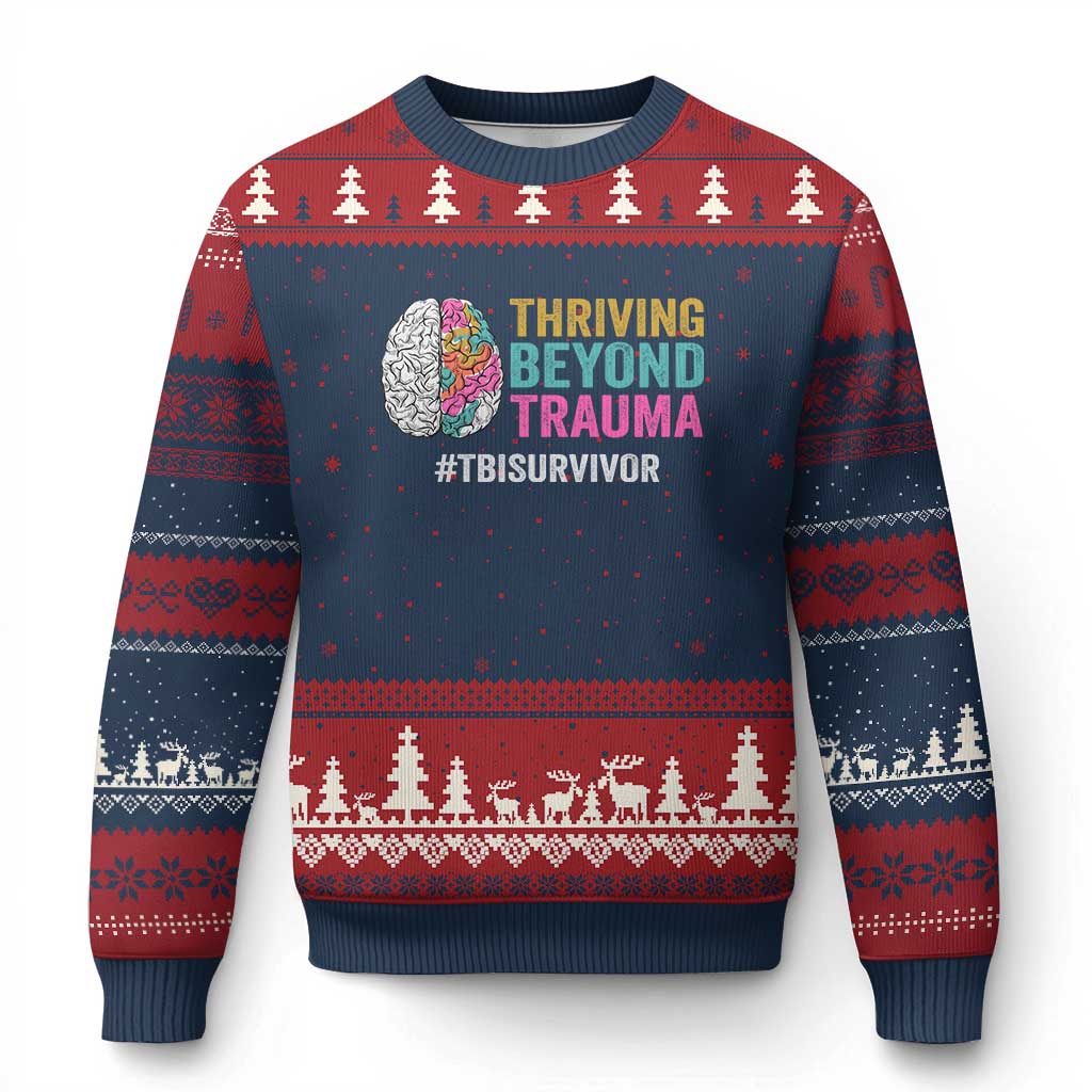 Traumatic Brain Injury Awareness Ugly Christmas Sweater Thriving Beyond Trauma TBI Survivor - Wonder Print Shop