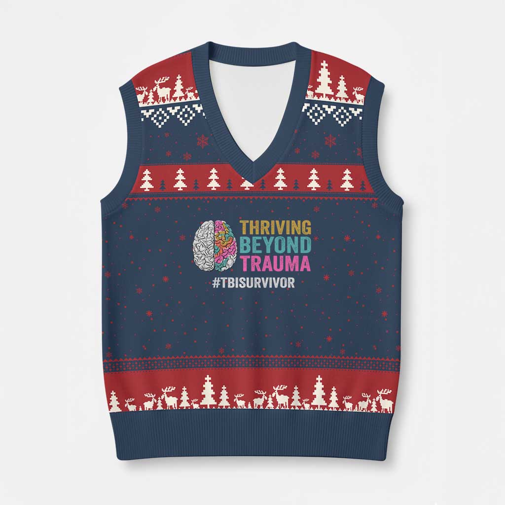 Traumatic Brain Injury Awareness V-Neck Knit Sweater Vest Thriving Beyond Trauma TBI Survivor - Wonder Print Shop