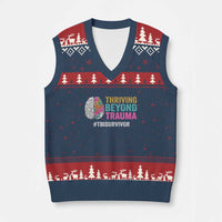 Traumatic Brain Injury Awareness V-Neck Knit Sweater Vest Thriving Beyond Trauma TBI Survivor - Wonder Print Shop