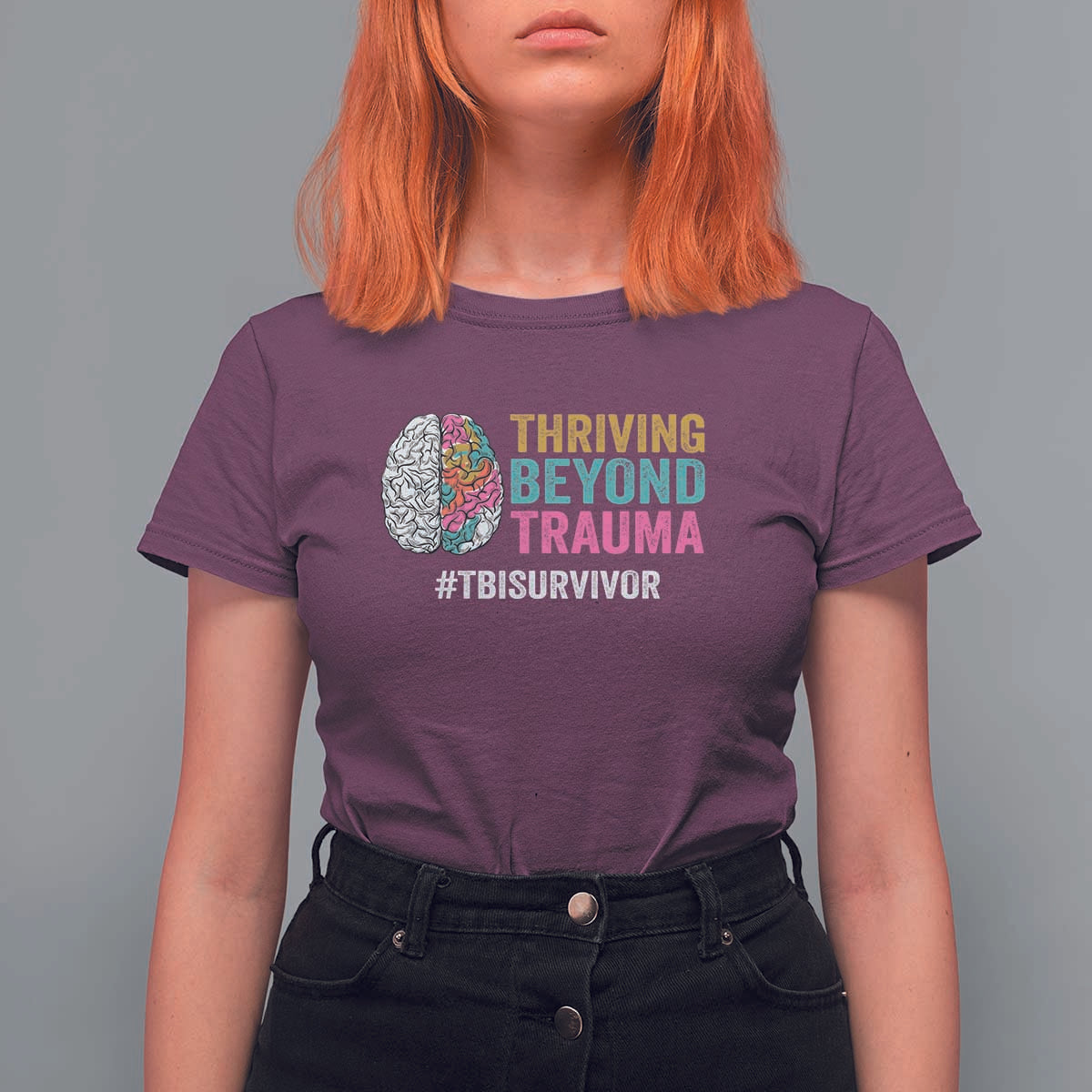 Traumatic Brain Injury Awareness T Shirt For Women Thriving Beyond Trauma TBI Survivor