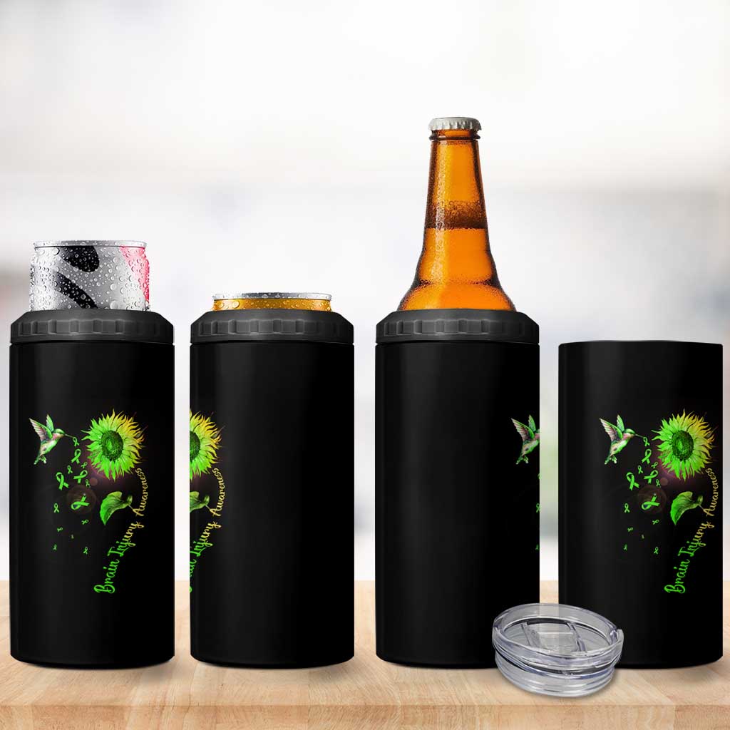 Traumatic Brain Injury Awareness 4 in 1 Can Cooler Tumbler Sunflower Hummingbird