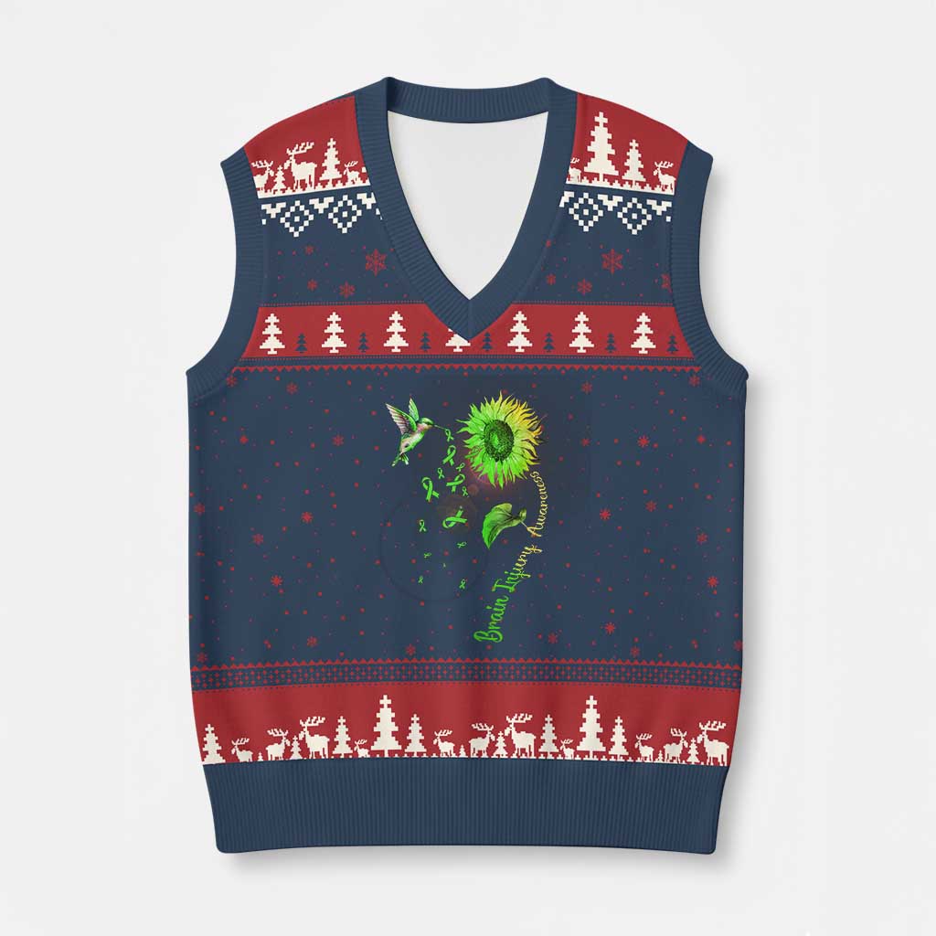Traumatic Brain Injury Awareness V-Neck Knit Sweater Vest Sunflower Hummingbird - Wonder Print Shop