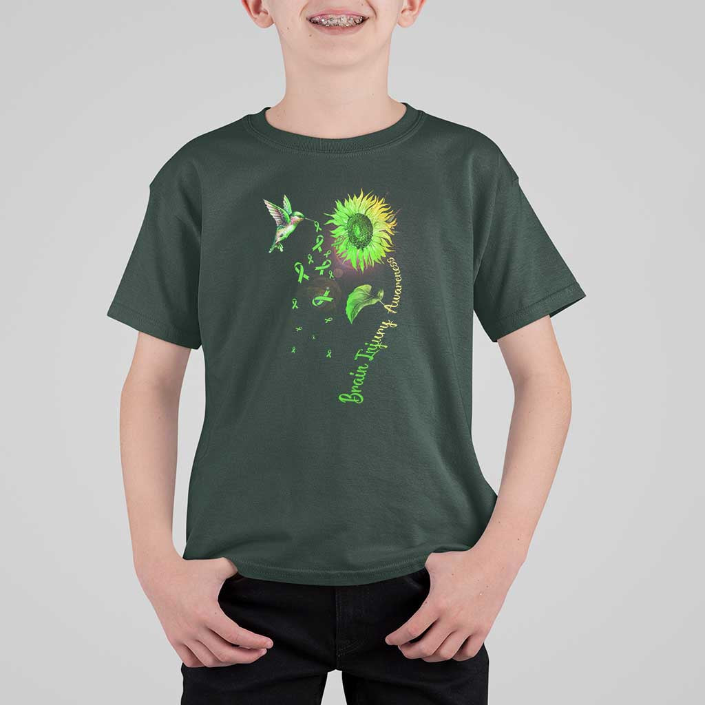 Traumatic Brain Injury Awareness T Shirt For Kid Sunflower Hummingbird