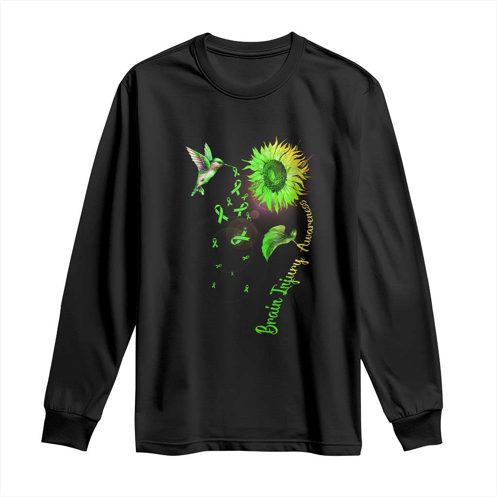 Traumatic Brain Injury Awareness Long Sleeve Shirt Sunflower Hummingbird