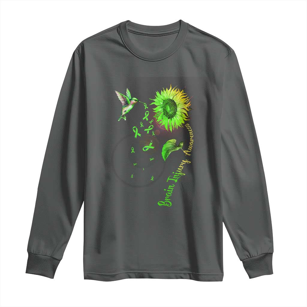 Traumatic Brain Injury Awareness Long Sleeve Shirt Sunflower Hummingbird