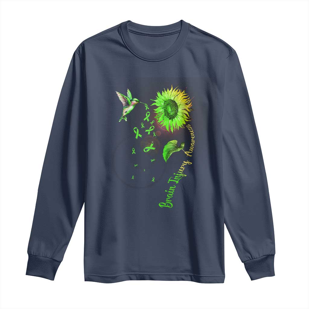 Traumatic Brain Injury Awareness Long Sleeve Shirt Sunflower Hummingbird
