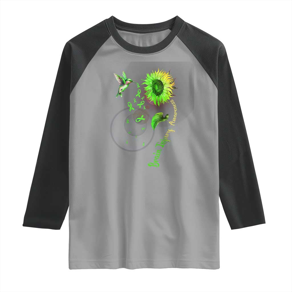Traumatic Brain Injury Awareness Raglan Shirt Sunflower Hummingbird