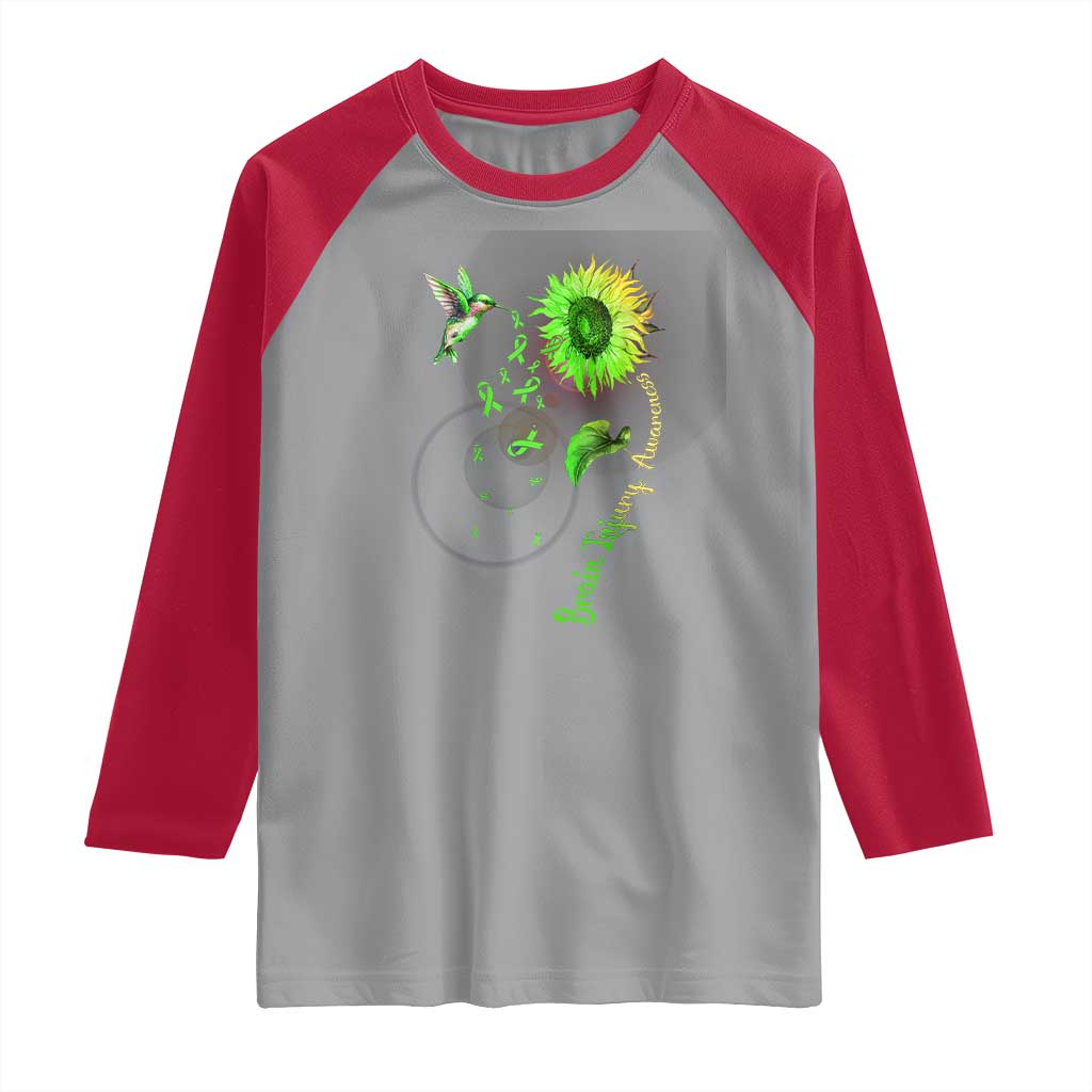 Traumatic Brain Injury Awareness Raglan Shirt Sunflower Hummingbird