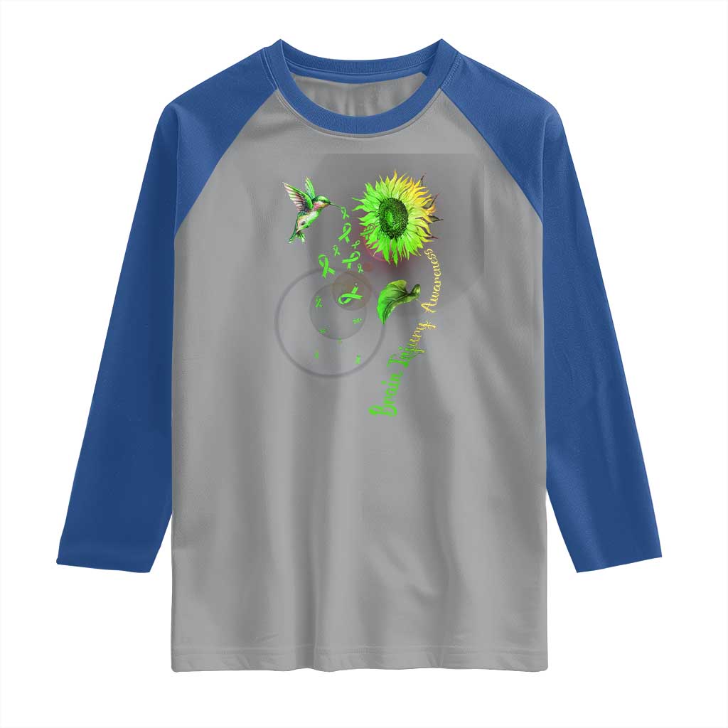 Traumatic Brain Injury Awareness Raglan Shirt Sunflower Hummingbird