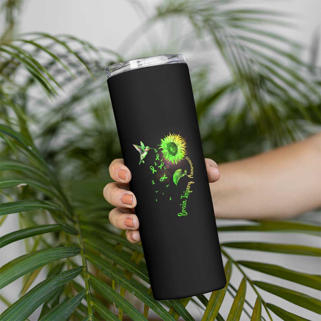 Traumatic Brain Injury Awareness Skinny Tumbler Sunflower Hummingbird