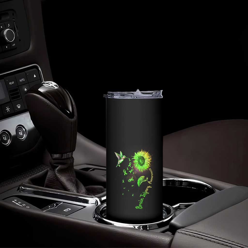 Traumatic Brain Injury Awareness Skinny Tumbler Sunflower Hummingbird