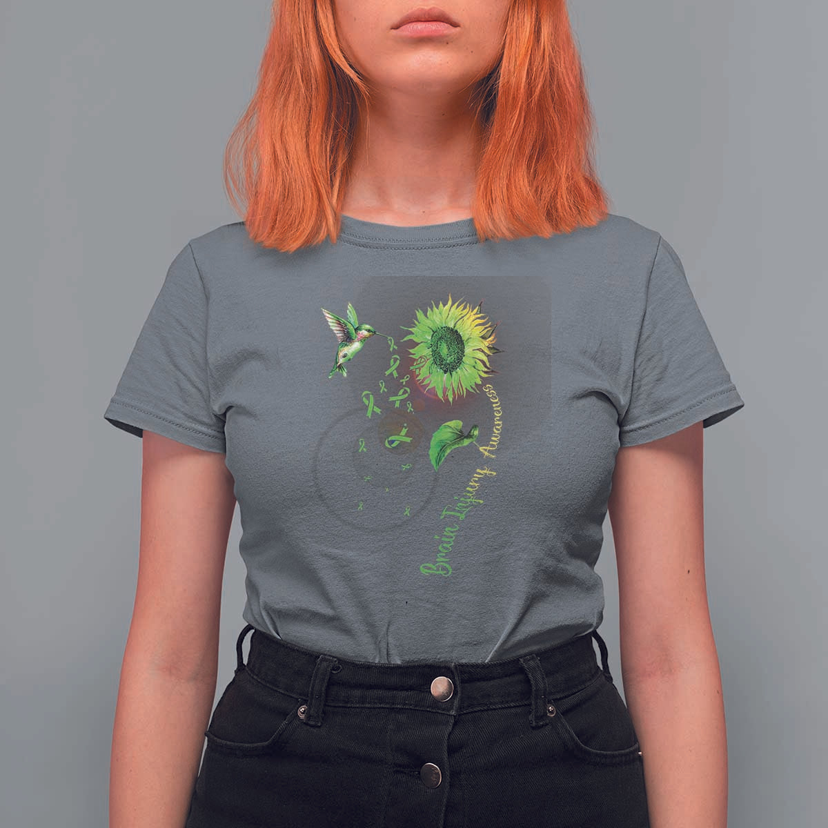 Traumatic Brain Injury Awareness T Shirt For Women Sunflower Hummingbird