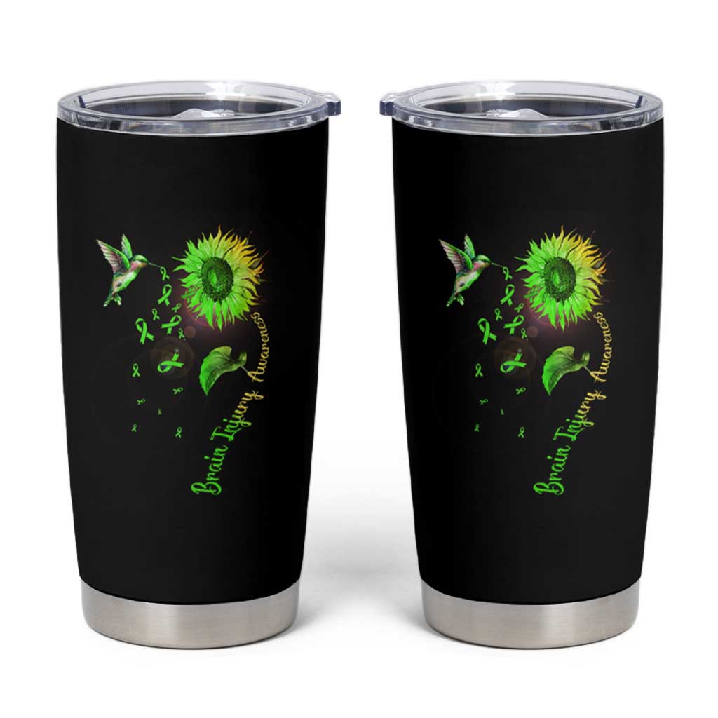 Traumatic Brain Injury Awareness Tumbler Cup Sunflower Hummingbird