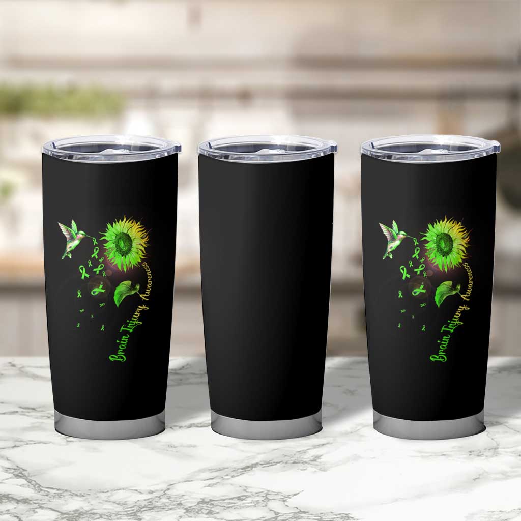 Traumatic Brain Injury Awareness Tumbler Cup Sunflower Hummingbird