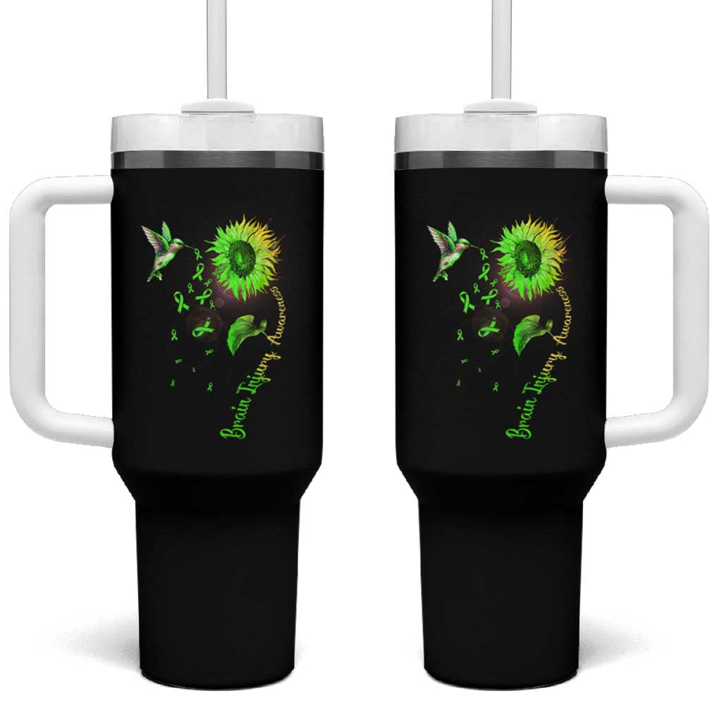Traumatic Brain Injury Awareness Tumbler With Handle Sunflower Hummingbird