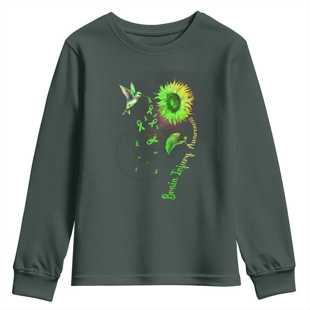 Traumatic Brain Injury Awareness Youth Sweatshirt Sunflower Hummingbird