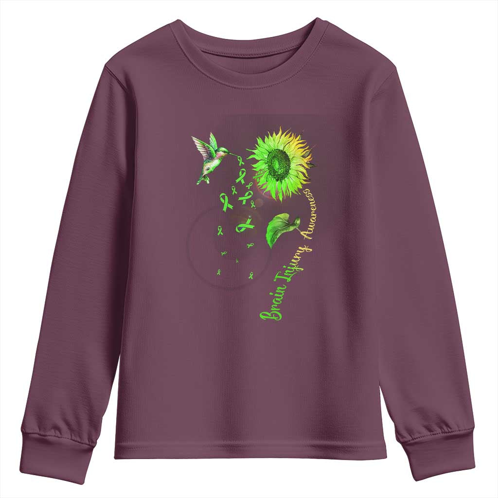 Traumatic Brain Injury Awareness Youth Sweatshirt Sunflower Hummingbird