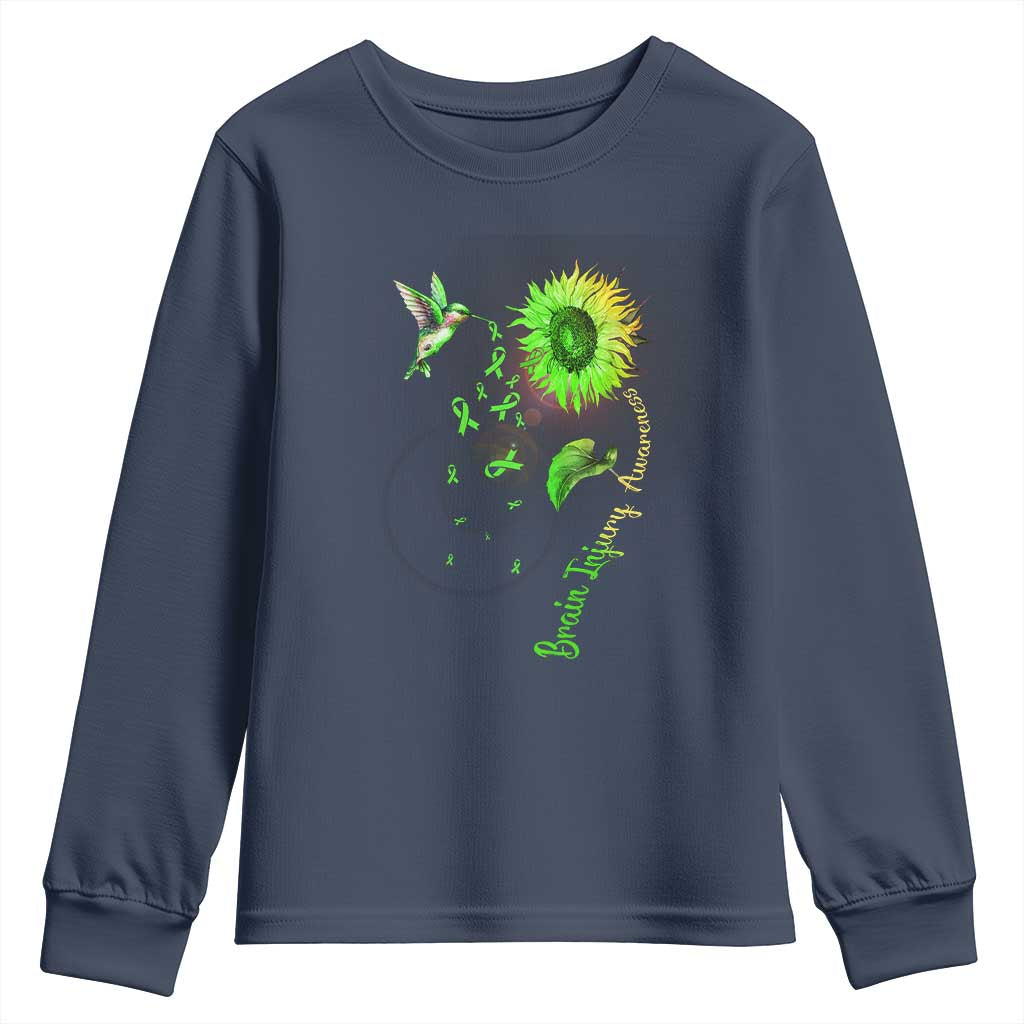 Traumatic Brain Injury Awareness Youth Sweatshirt Sunflower Hummingbird