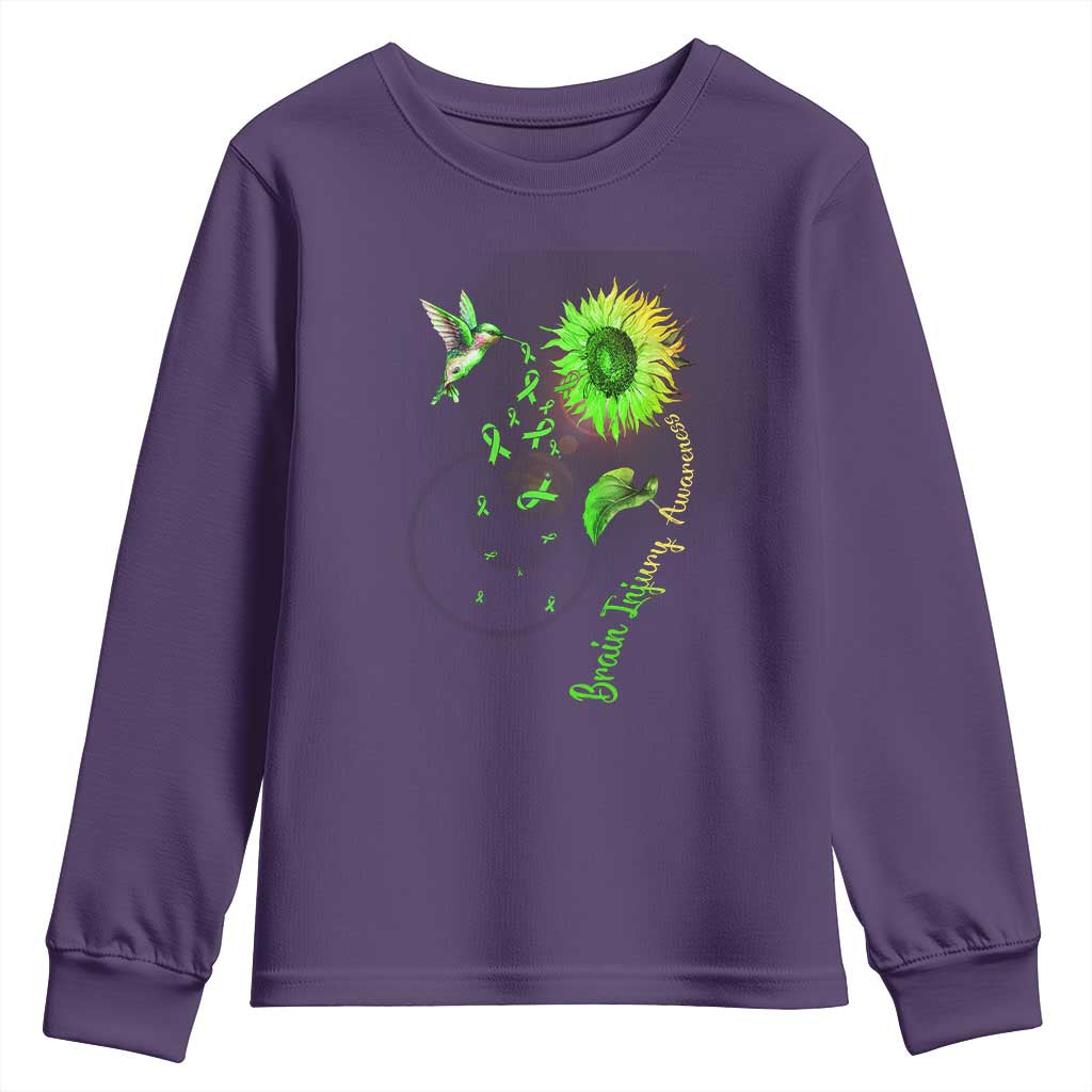 Traumatic Brain Injury Awareness Youth Sweatshirt Sunflower Hummingbird