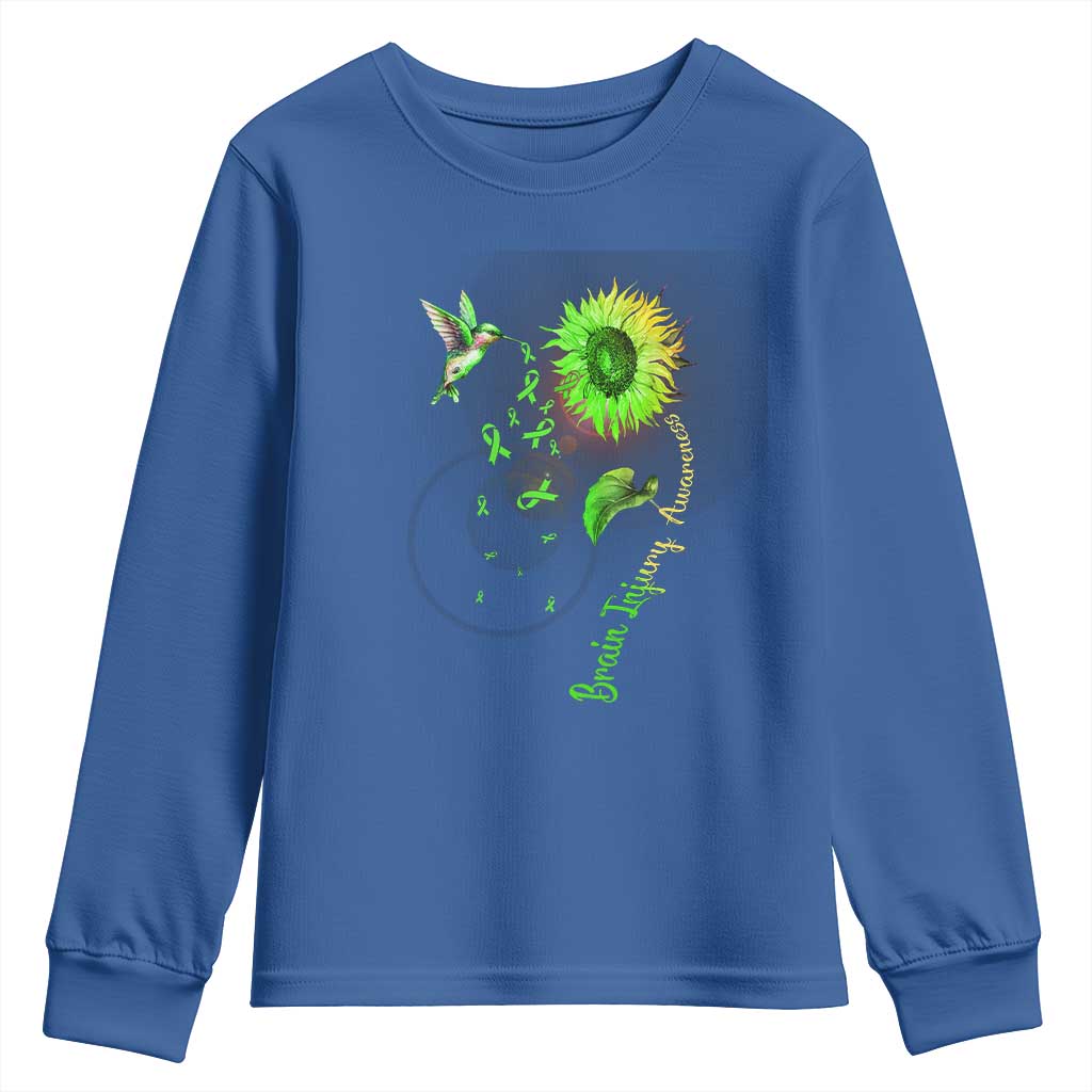 Traumatic Brain Injury Awareness Youth Sweatshirt Sunflower Hummingbird