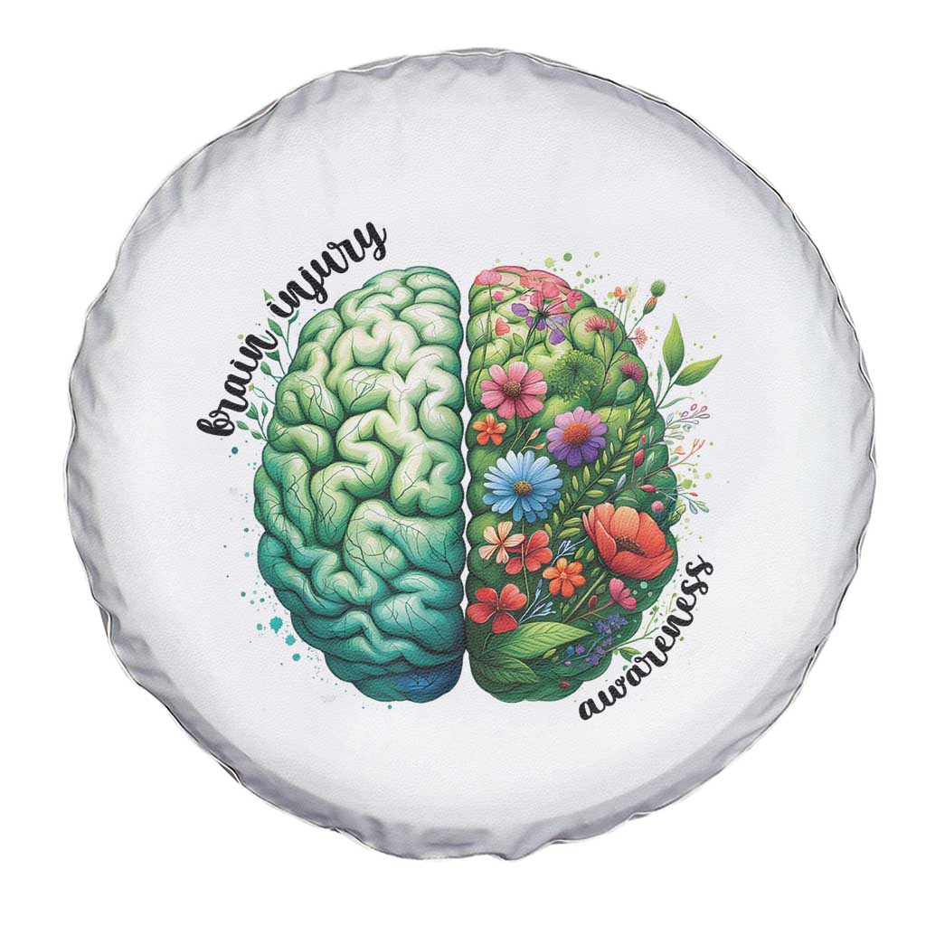 Traumatic Brain Injury Awareness Spare Tire Cover TBI Warrior Green Floral Brain