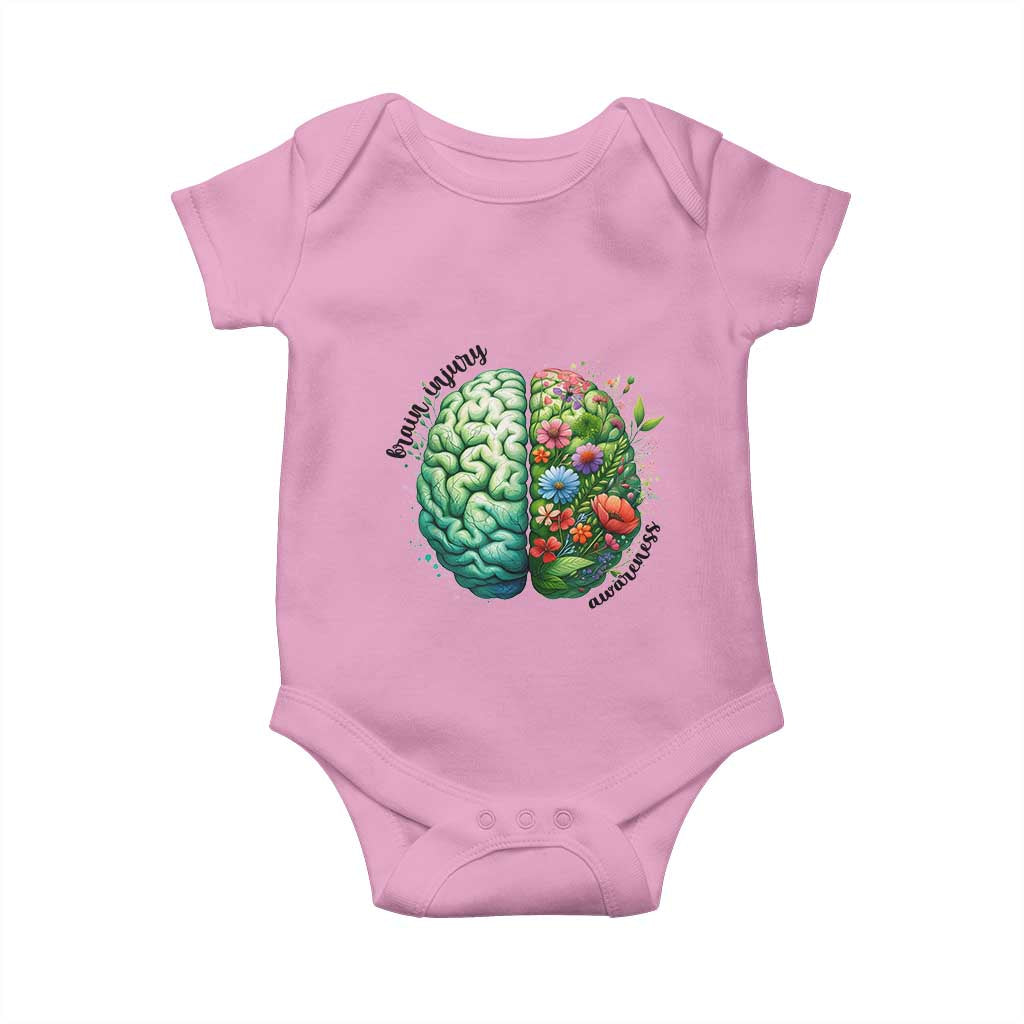 Traumatic Brain Injury Awareness Baby Onesie TBI Warrior Green Floral Brain