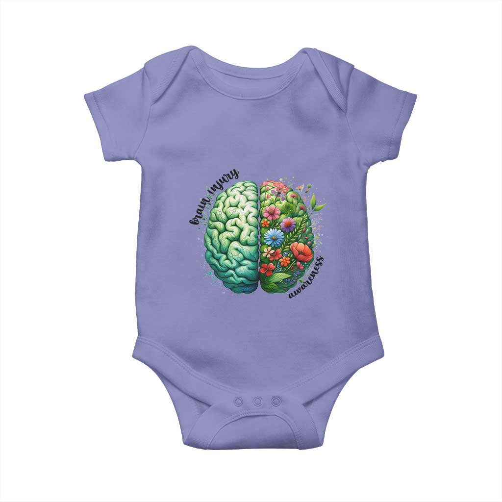 Traumatic Brain Injury Awareness Baby Onesie TBI Warrior Green Floral Brain
