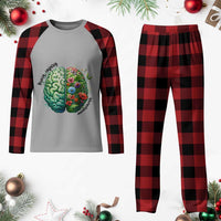 Traumatic Brain Injury Awareness Plaid Pajama Set TBI Warrior Green Floral Brain - Wonder Print Shop