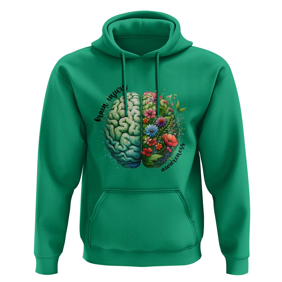Traumatic Brain Injury Awareness Hoodie TBI Warrior Green Floral Brain
