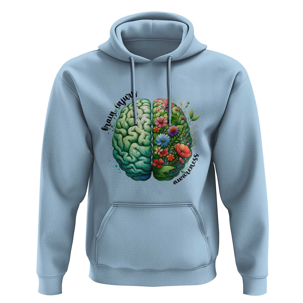 Traumatic Brain Injury Awareness Hoodie TBI Warrior Green Floral Brain